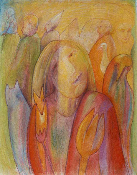 Ahnen und Ahninnen  - 45 x 60 - Aquarell, Buntstifte, Kreide - 2003 (verkauft)